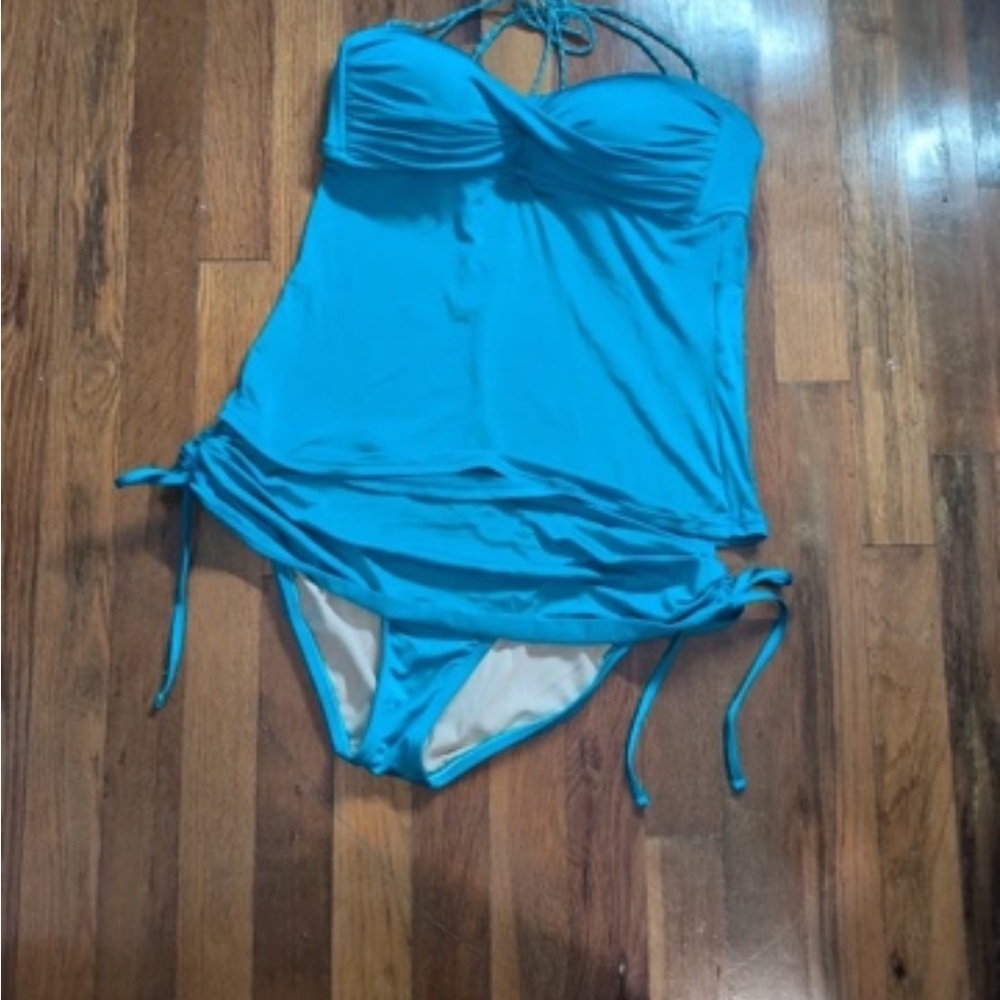 Allen B. By Allen Schwartz Turquoise Blue Tankini with Tie Sides